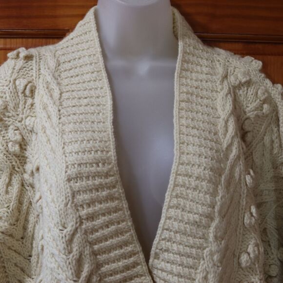 Irish Style Hand Knit Heavy Chunky Wool Fisherman Sweater Off White Large - Picture 2 of 14